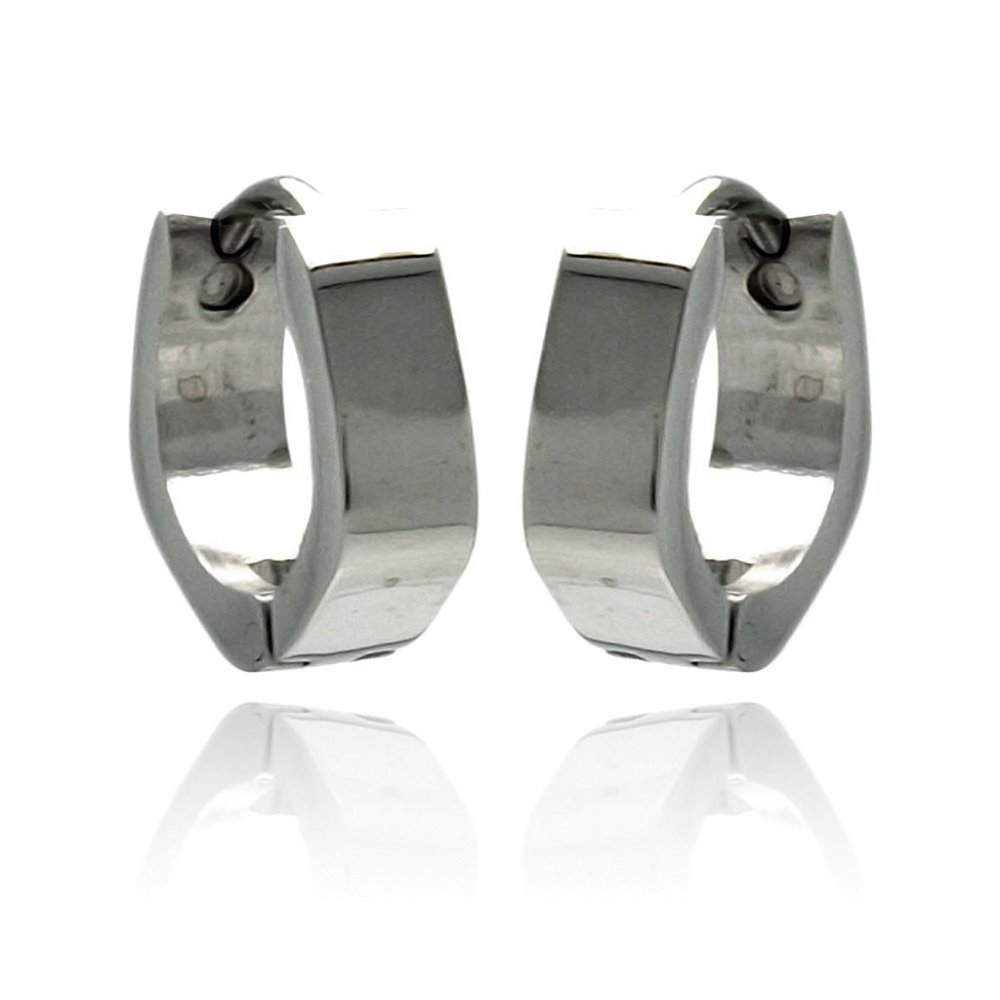 Stainless Steel Rhodium Plated Hoop Huggies Earrings